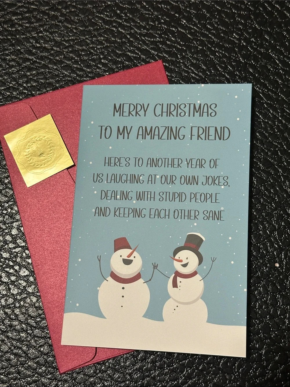 Merry Christmas Card with Snowman Illustration - Blue & White